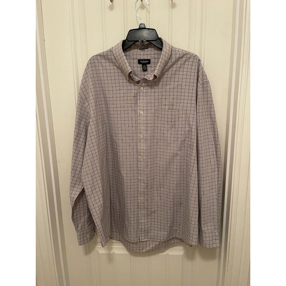 Van Heusen Mens‎ XXL Plaid Button-Down Shirt 55% Cotton & 45% Polyester